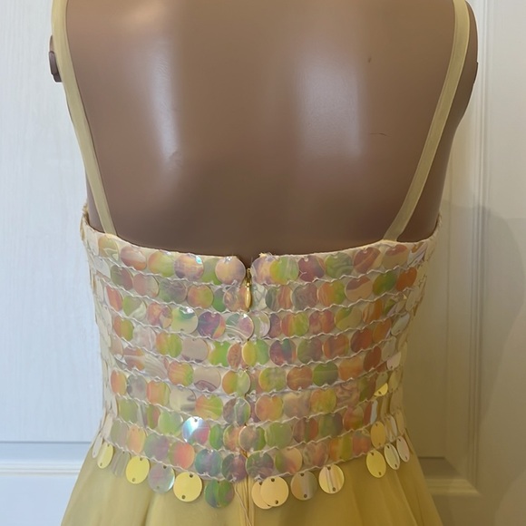 Alyce Designs yellow tulle and holographic sequin prom/bridesmaid/formal  size 6 - Picture 5 of 11